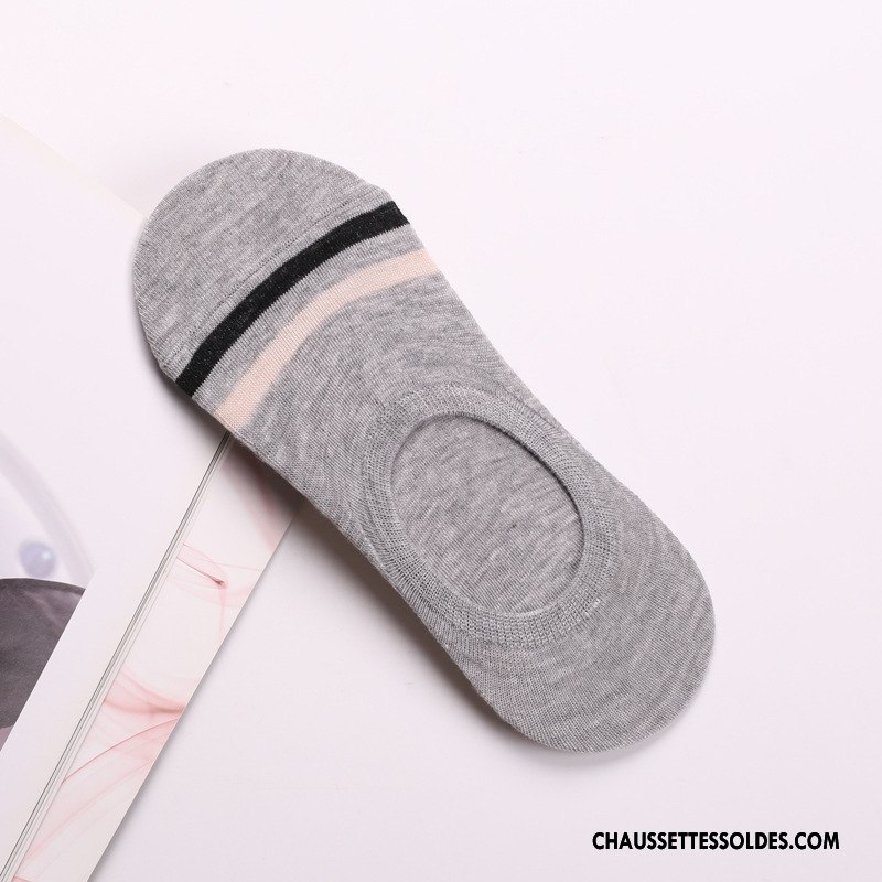 Chaussettes Invisibles Homme Le Nouveau Chaussette Basse Coupée Été Antidérapant Rayé Chaussettes En Coton Gris Clair Foncé