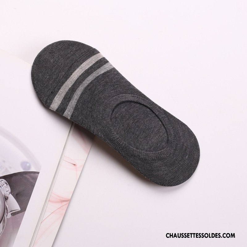 Chaussettes Invisibles Homme Le Nouveau Chaussette Basse Coupée Été Antidérapant Rayé Chaussettes En Coton Gris Clair Foncé