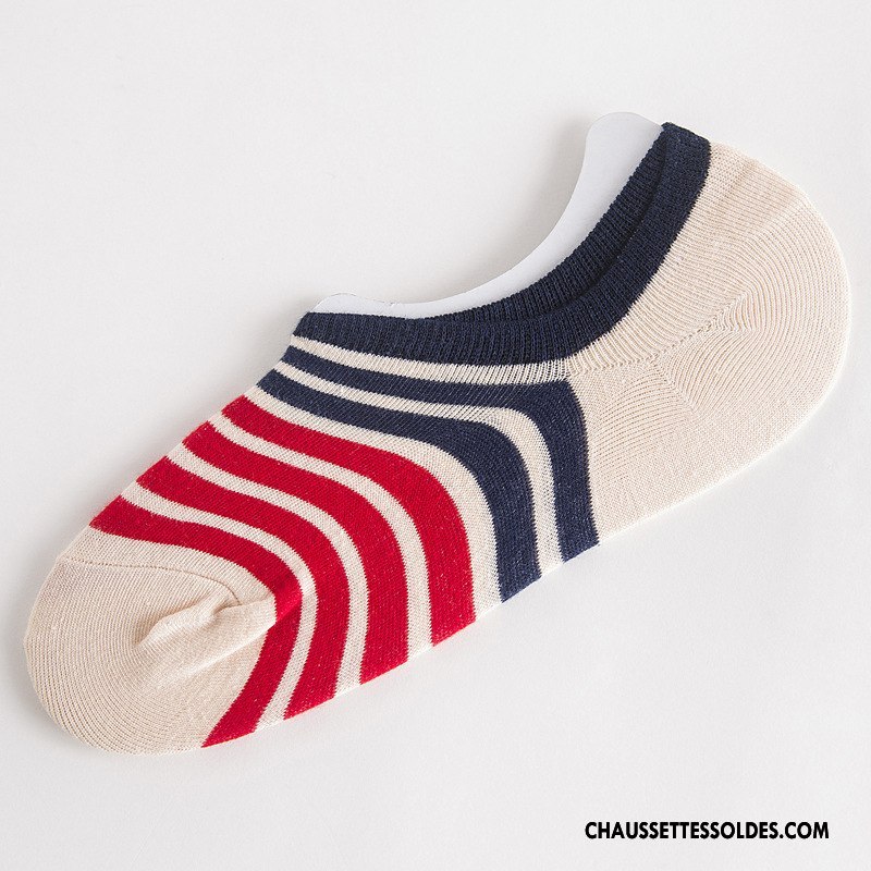 Chaussettes Invisibles Homme Rayé Basse Antidérapant Été 100% Coton Coton Bio Coloré Clair