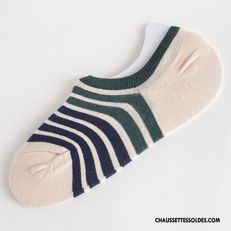 Chaussettes Invisibles Homme Rayé Basse Antidérapant Été 100% Coton Coton Bio Coloré Clair