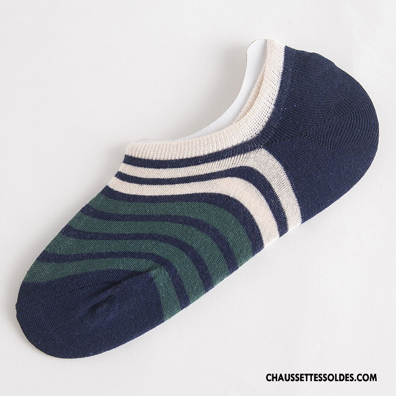 Chaussettes Invisibles Homme Rayé Basse Antidérapant Été 100% Coton Coton Bio Coloré Clair