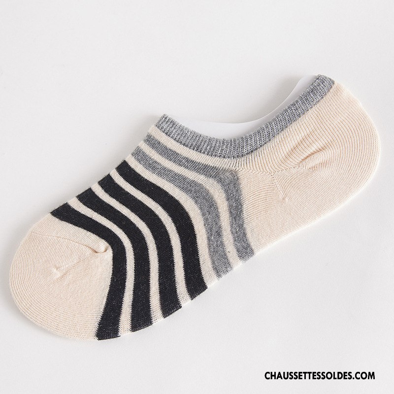 Chaussettes Invisibles Homme Rayé Basse Antidérapant Été 100% Coton Coton Bio Coloré Clair