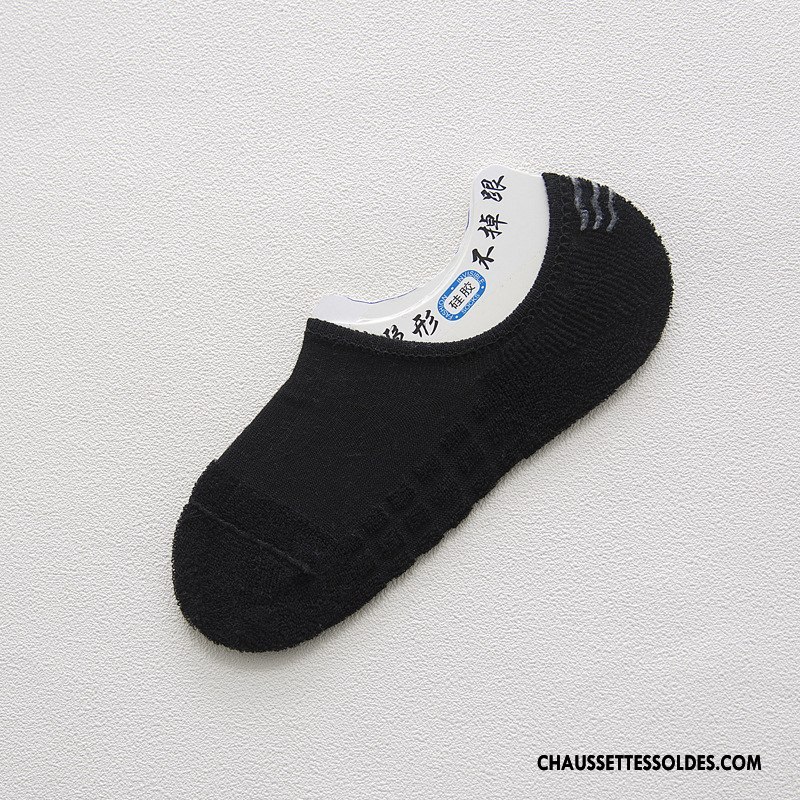 Chaussettes Invisibles Homme Serviette Anti-off Silicone Été Absorber La Sueur Chaussette Basse Coupée Noir