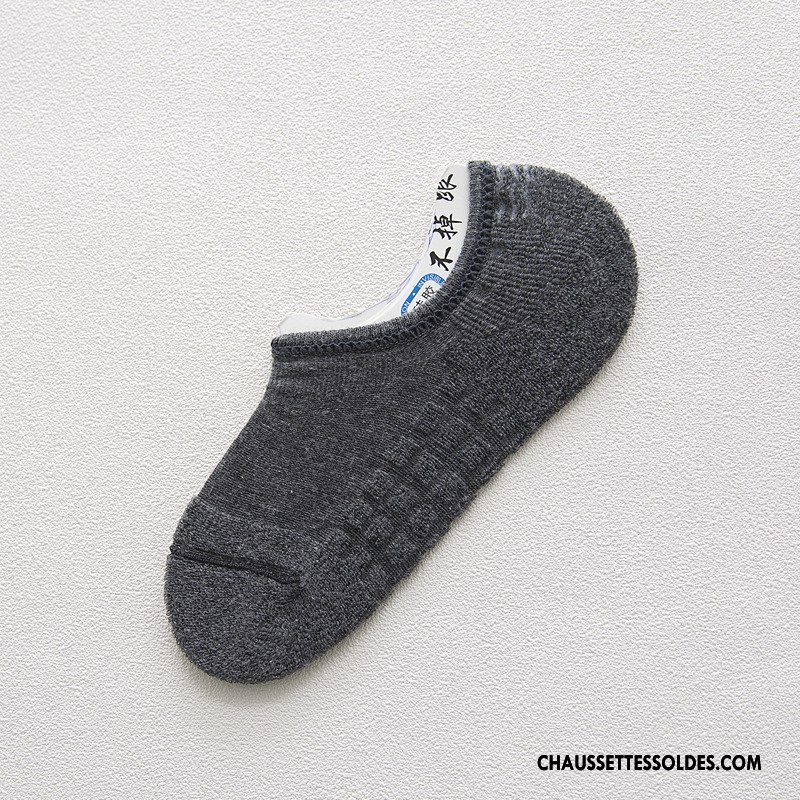 Chaussettes Invisibles Homme Serviette Anti-off Silicone Été Absorber La Sueur Chaussette Basse Coupée Noir