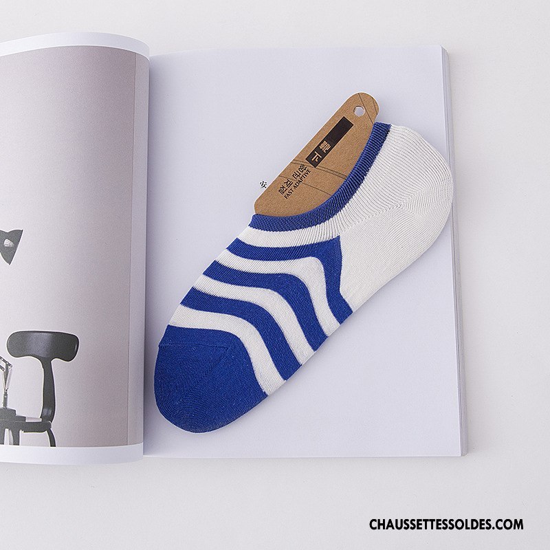 Chaussettes Invisibles Homme Silicone Chaussettes En Coton Antidérapant Chaussette Courte Rayé Nouvelles Arrivées Bleu Clair