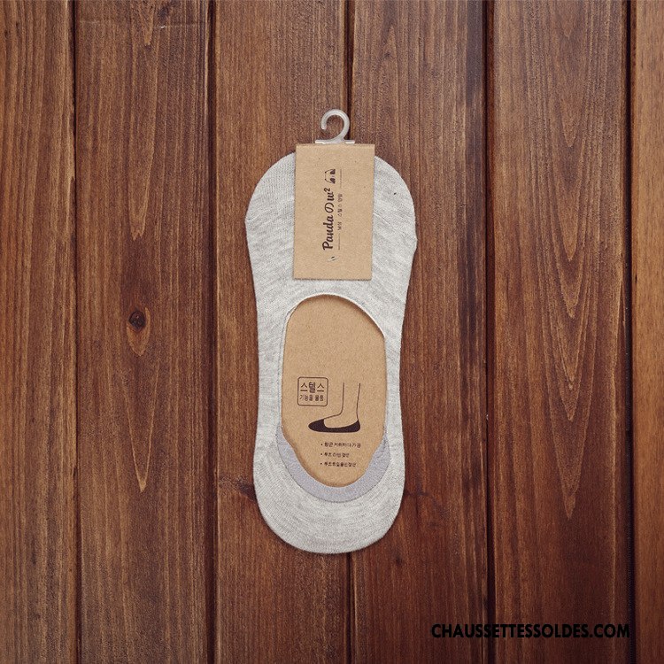 Chaussettes Invisibles Homme Silicone Légère Anti-off 100% Coton Été Chaussette Basse Coupée Gris Clair