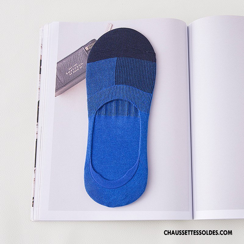 Chaussettes Invisibles Homme Été Antidérapant Grande Taille Silicone Chaussette Basse Coupée 100% Coton Bleu Clair