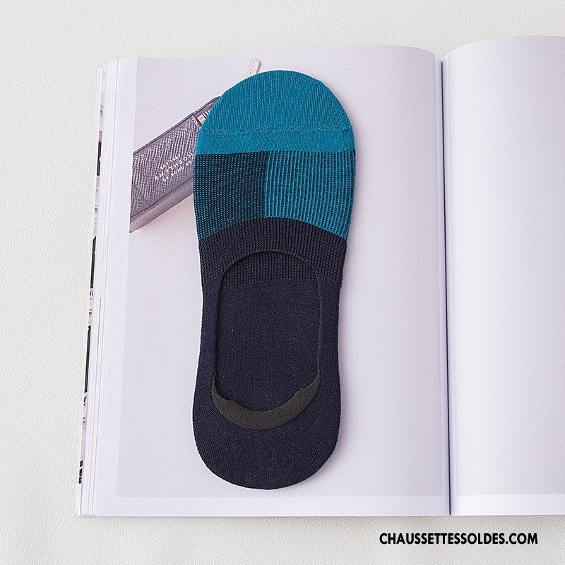 Chaussettes Invisibles Homme Été Antidérapant Grande Taille Silicone Chaussette Basse Coupée 100% Coton Bleu Clair