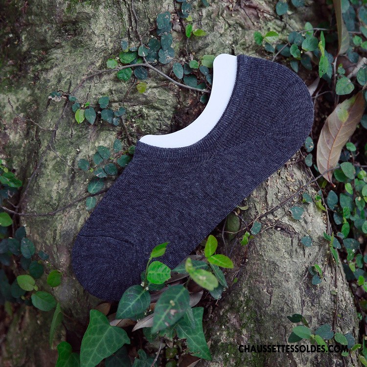 Chaussettes Invisibles Homme Été Chaussette Basse Coupée Coton Bio Antidérapant Pure Noir Clair