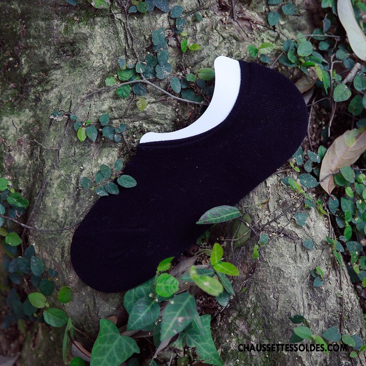 Chaussettes Invisibles Homme Été Chaussette Basse Coupée Coton Bio Antidérapant Pure Noir Clair