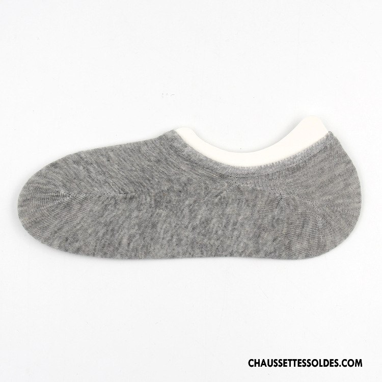 Chaussettes Invisibles Homme Été Le Nouveau 100% Coton Respirant Silicone Chaussette Courte Pure Gris