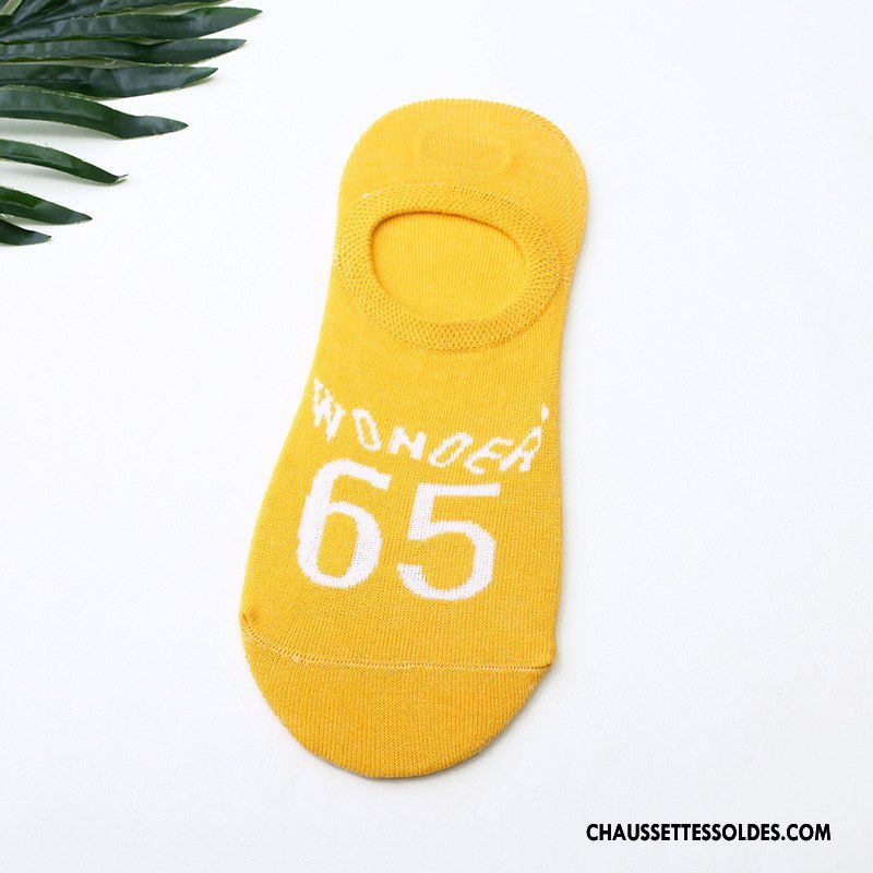 Chaussettes Invisibles Homme Été Printemps Antidérapant Tendance Silicone 100% Coton Jaune
