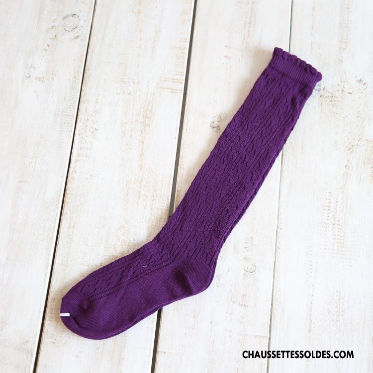 Chaussettes Longues Femme 100% Coton Creux Guipure Milieu Mode Marron / Brun