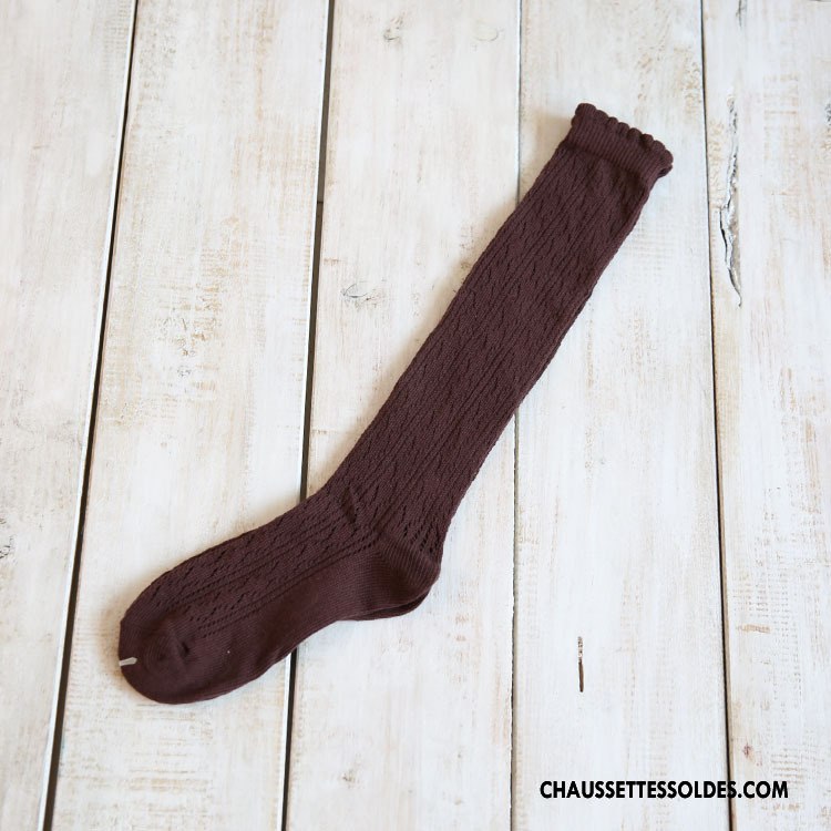 Chaussettes Longues Femme 100% Coton Creux Guipure Milieu Mode Marron / Brun
