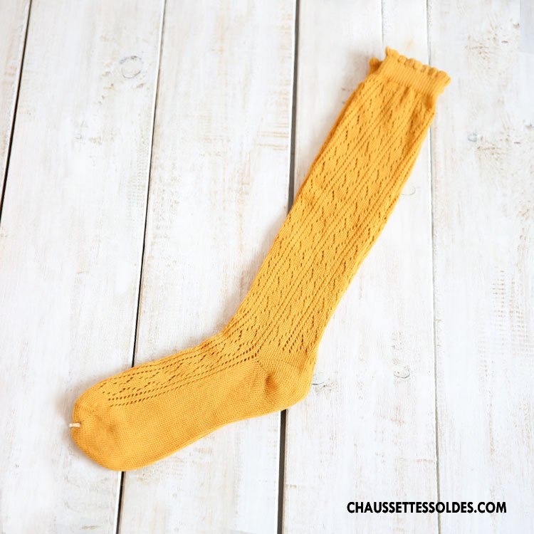 Chaussettes Longues Femme 100% Coton Creux Guipure Milieu Mode Marron / Brun