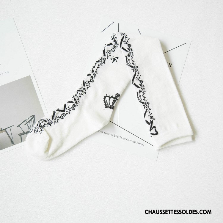 Chaussettes Longues Femme 100% Coton Dame Chaussettes En Coton Printemps Papillon Nouvelles Arrivées Blanc