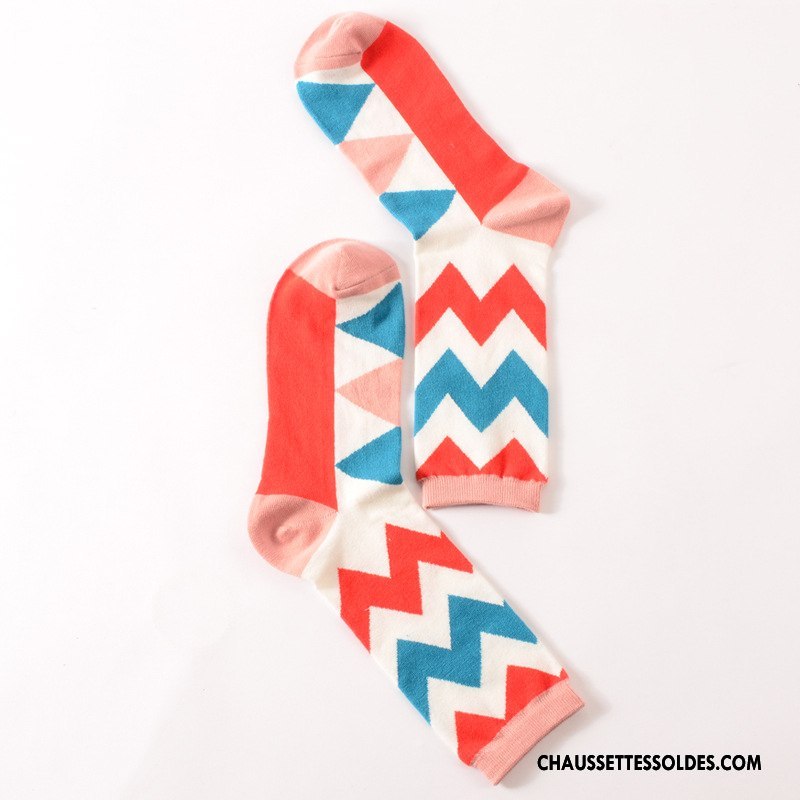 Chaussettes Longues Femme 100% Coton Géométrie Lovers Homme Long Stock Britanique Couleur De Contraste Bleu