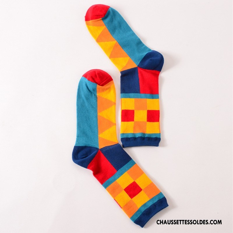 Chaussettes Longues Femme 100% Coton Géométrie Lovers Homme Long Stock Britanique Couleur De Contraste Bleu