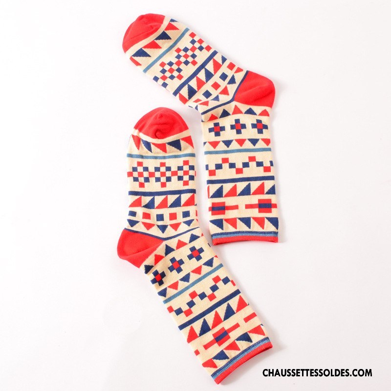 Chaussettes Longues Femme 100% Coton Géométrie Lovers Homme Long Stock Britanique Couleur De Contraste Bleu