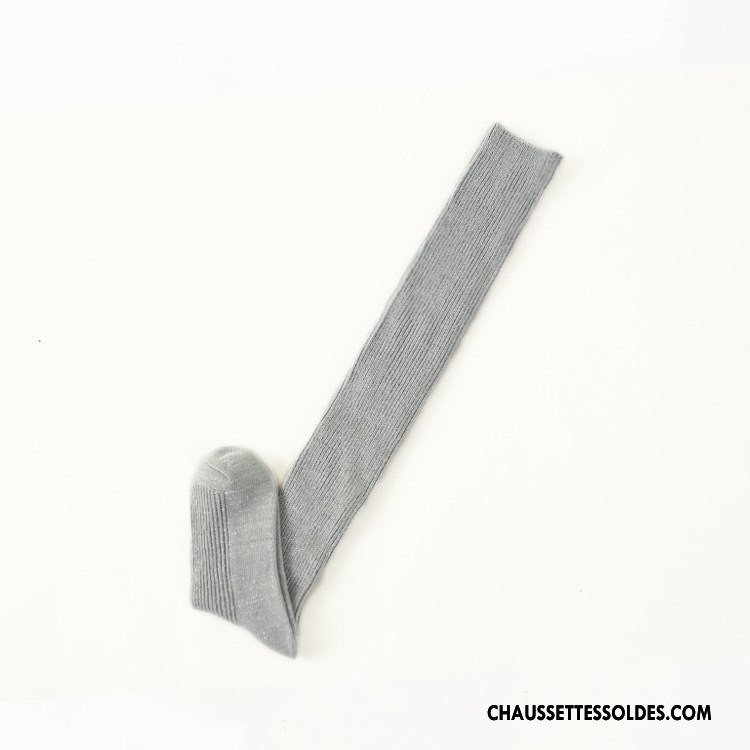 Chaussettes Longues Femme 100% Coton Rayé L'automne Brillant Hiver Argent Gris