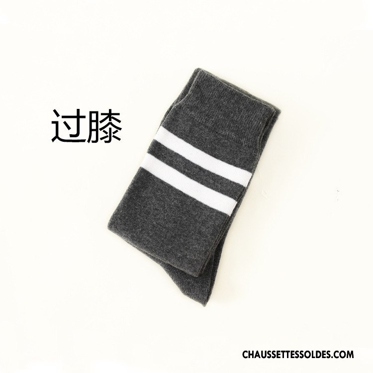 Chaussettes Longues Femme 100% Coton Vent D'université Antidérapant Silicone Gris