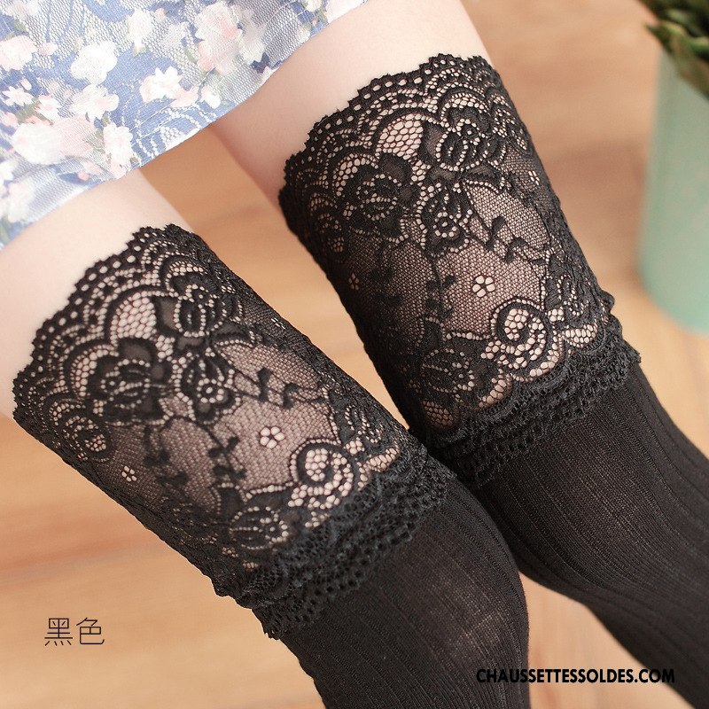 Chaussettes Longues Femme Antidérapant Coton Bio Dentelle Gros Haute Leggings Rose