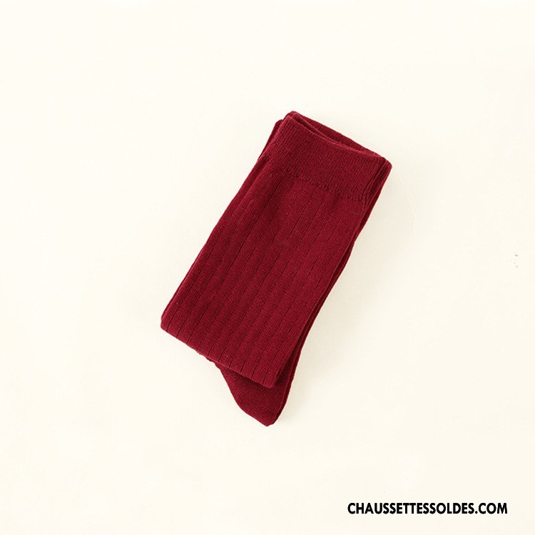 Chaussettes Longues Femme Antidérapant Hiver L'automne 100% Coton Rayé Gris