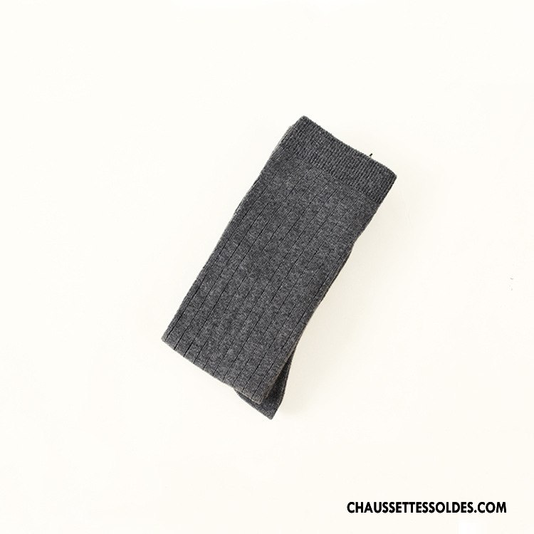 Chaussettes Longues Femme Antidérapant Hiver L'automne 100% Coton Rayé Gris