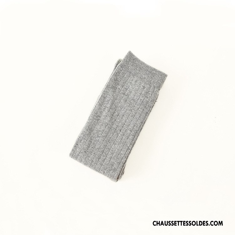 Chaussettes Longues Femme Antidérapant Hiver L'automne 100% Coton Rayé Gris
