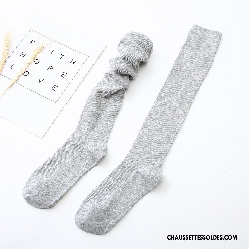 Chaussettes Longues Femme Bonbons Haute 100% Coton Chaussette À Genou Dame Pure Jaune