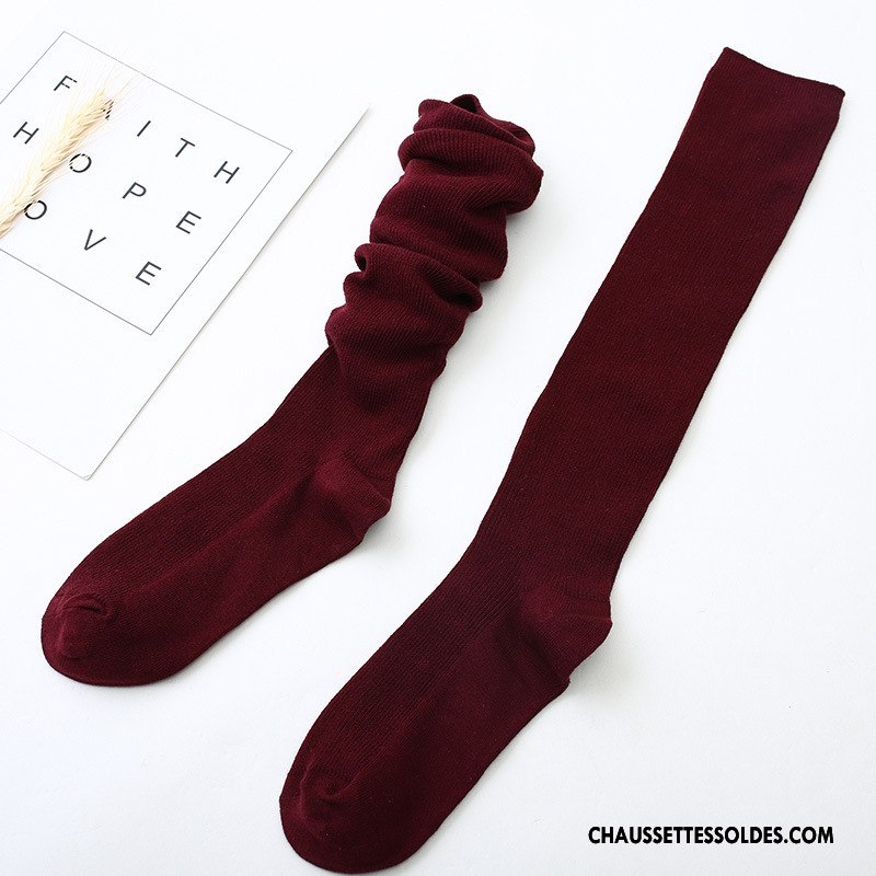 Chaussettes Longues Femme Bonbons Haute 100% Coton Chaussette À Genou Dame Pure Jaune