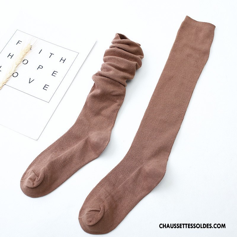 Chaussettes Longues Femme Bonbons Haute 100% Coton Chaussette À Genou Dame Pure Jaune