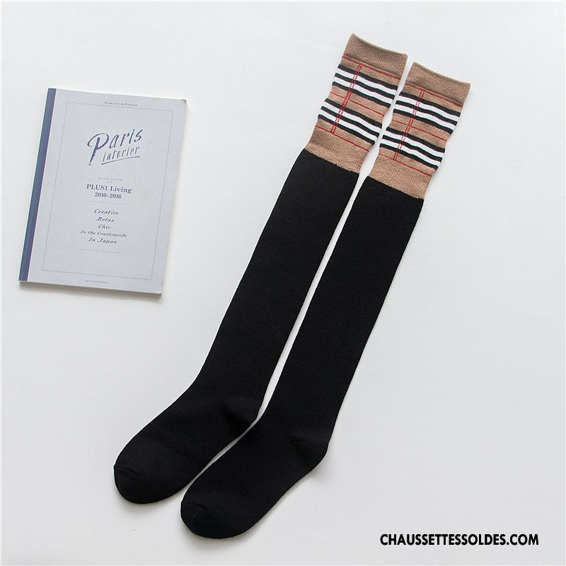Chaussettes Longues Femme Britanique Vent D'université Hiver L'automne Nouvelles Arrivées Coton Bio Noir