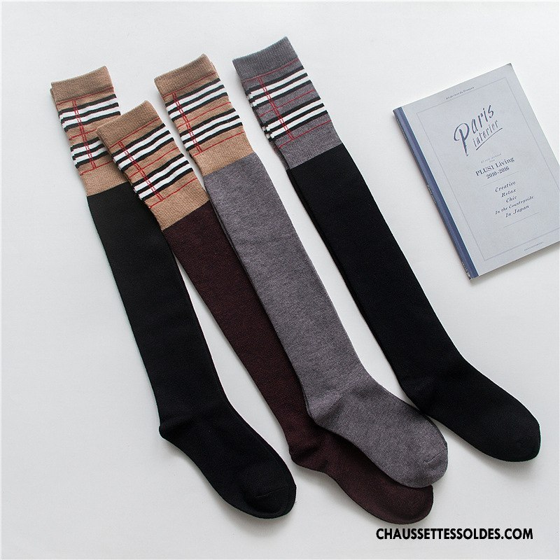 Chaussettes Longues Femme Britanique Vent D'université Hiver L'automne Nouvelles Arrivées Coton Bio Noir