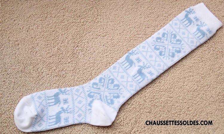 Chaussettes Longues Femme Cerf Style National Orange Milieu Flocon De Neige Multicolore