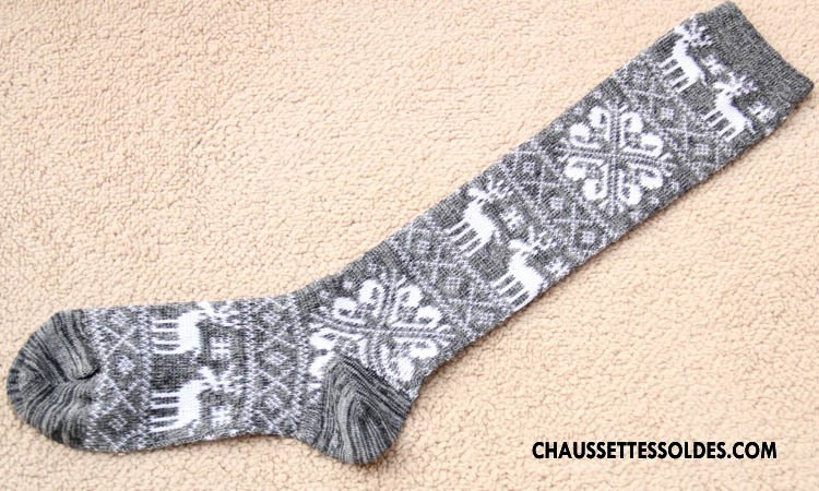 Chaussettes Longues Femme Cerf Style National Orange Milieu Flocon De Neige Multicolore