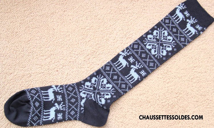 Chaussettes Longues Femme Cerf Style National Orange Milieu Flocon De Neige Multicolore