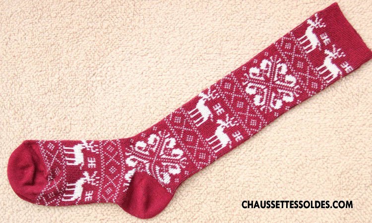 Chaussettes Longues Femme Cerf Style National Orange Milieu Flocon De Neige Multicolore