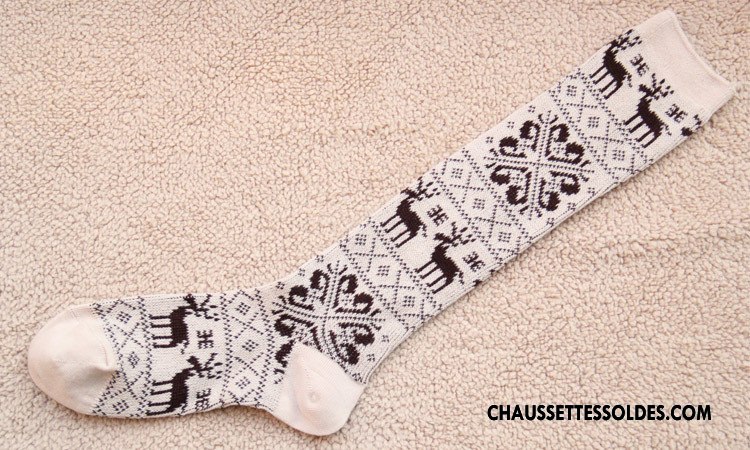 Chaussettes Longues Femme Cerf Style National Orange Milieu Flocon De Neige Multicolore
