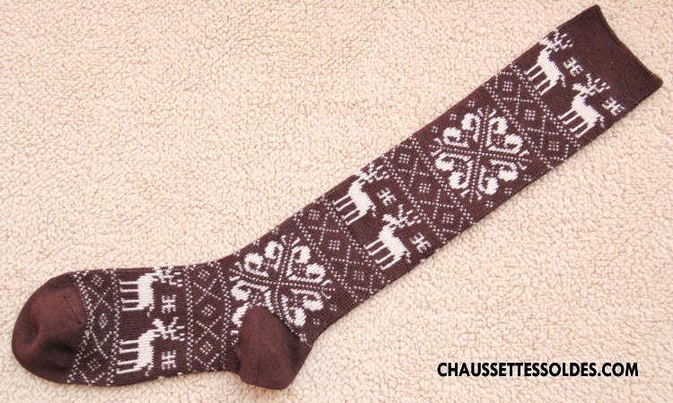 Chaussettes Longues Femme Cerf Style National Orange Milieu Flocon De Neige Multicolore