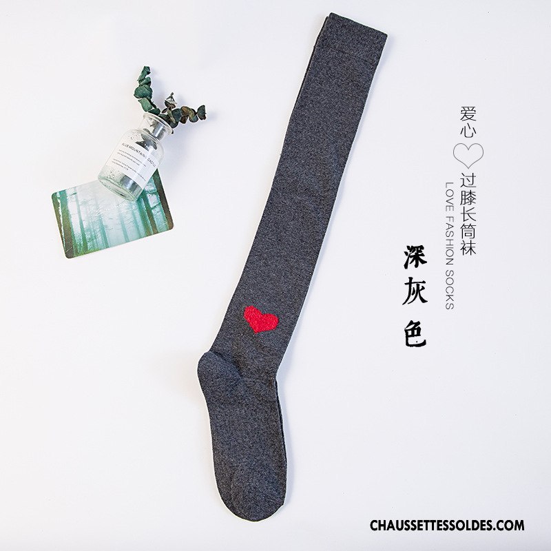 Chaussettes Longues Femme Charmant Haute Vent D'université Chaussette Longue Amour Modèle Blanc