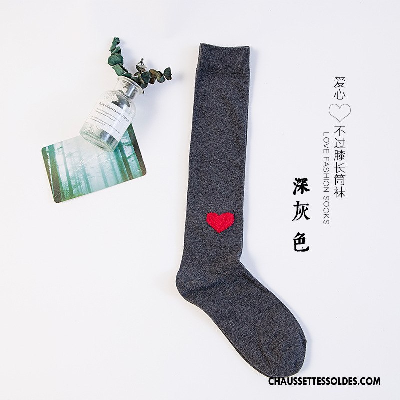 Chaussettes Longues Femme Charmant Haute Vent D'université Chaussette Longue Amour Modèle Blanc