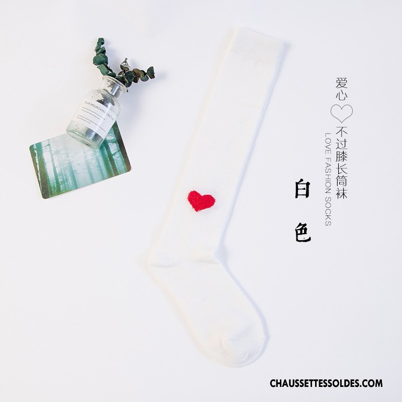 Chaussettes Longues Femme Charmant Haute Vent D'université Chaussette Longue Amour Modèle Blanc