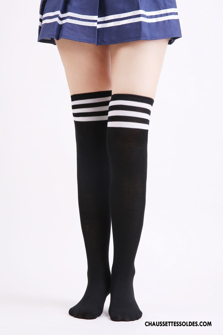 Chaussettes Longues Femme Chaussette Longue Rayé Élève Vent D'université Haute Blanc Noir