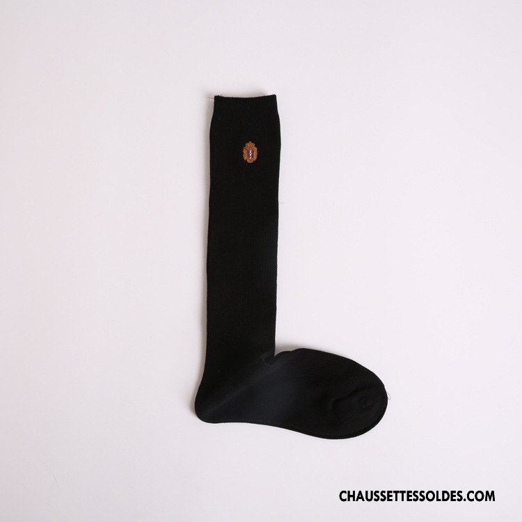 Chaussettes Longues Femme Chaussette À Genou Dame Chaussettes En Coton Milieu Coton Bio Brodé Marron / Brun