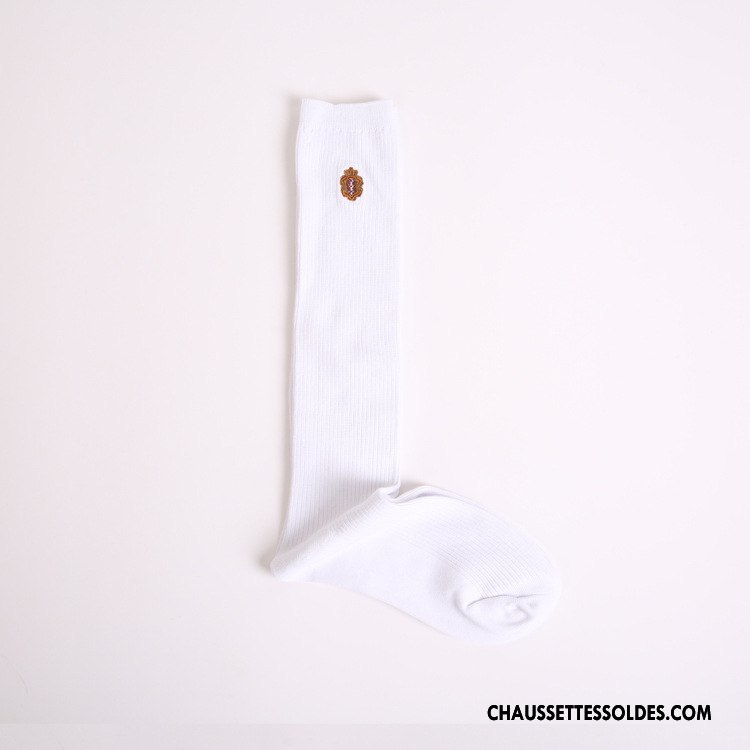 Chaussettes Longues Femme Chaussette À Genou Dame Chaussettes En Coton Milieu Coton Bio Brodé Marron / Brun