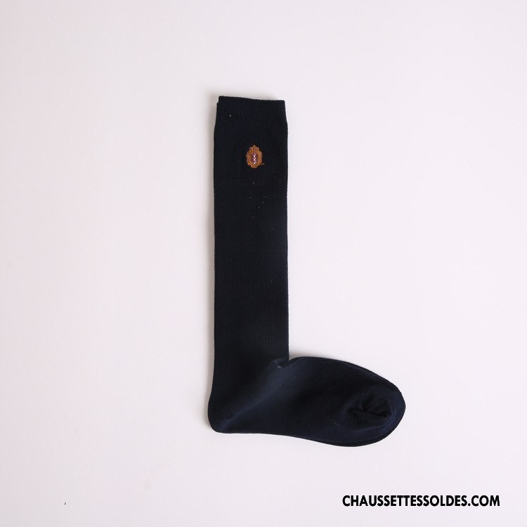 Chaussettes Longues Femme Chaussette À Genou Dame Chaussettes En Coton Milieu Coton Bio Brodé Marron / Brun