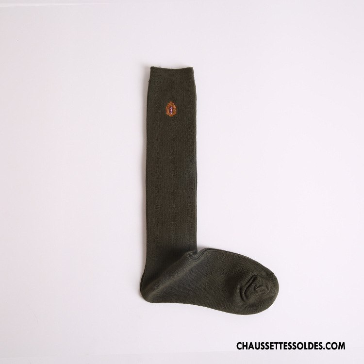 Chaussettes Longues Femme Chaussette À Genou Dame Chaussettes En Coton Milieu Coton Bio Brodé Marron / Brun