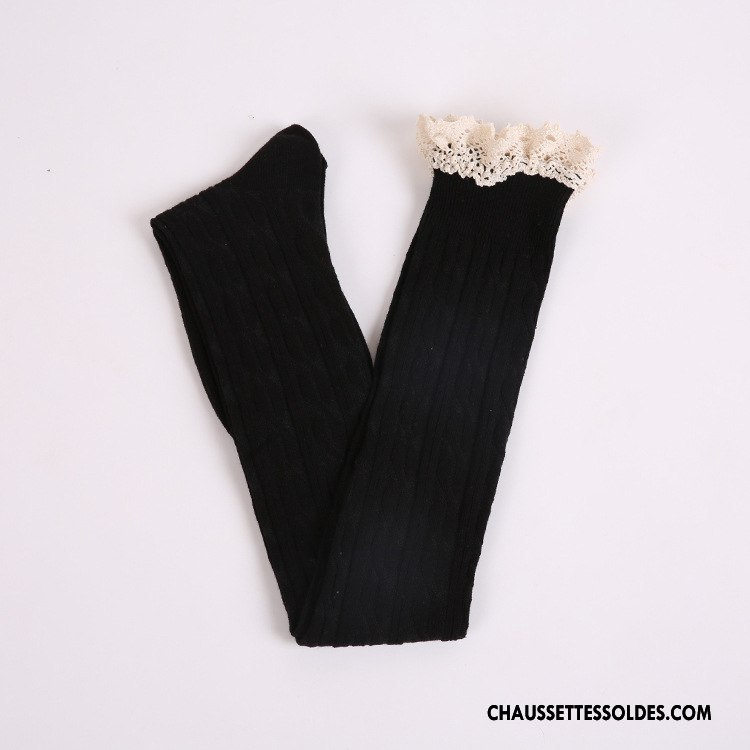 Chaussettes Longues Femme Chaussettes En Coton Dentelle 100% Coton Fleurs Hiver L'automne Blanc