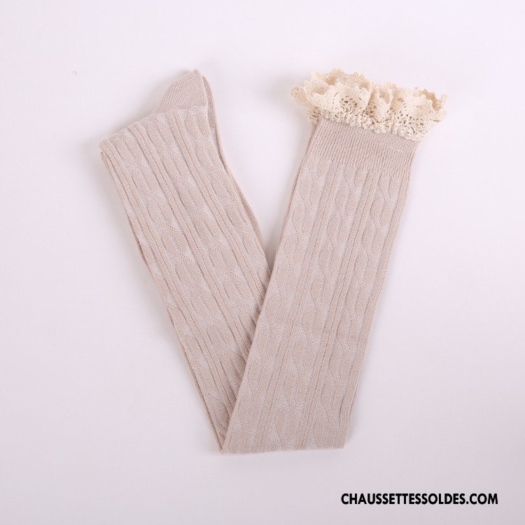 Chaussettes Longues Femme Chaussettes En Coton Dentelle 100% Coton Fleurs Hiver L'automne Blanc